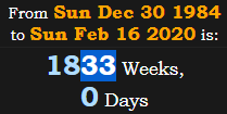 1833 Weeks, 0 Days