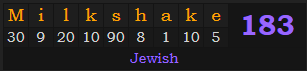 "Milkshake" = 183 (Jewish)