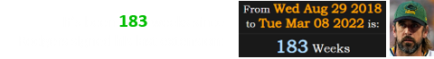It’s been 183 weeks since Rodgers signed his last extension: