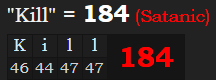 "Kill" = 184 (Satanic)