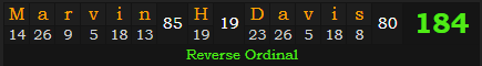 "Marvin H. Davis" = 184 (Reverse Ordinal)