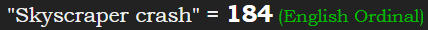 "Skyscraper crash" = 184 (English Ordinal)