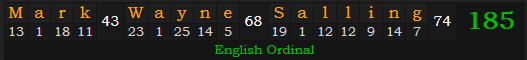 "Mark Wayne Salling" = 185 (English Ordinal)