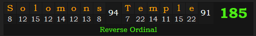 "Solomon's Temple" = 185 (Reverse Ordinal)