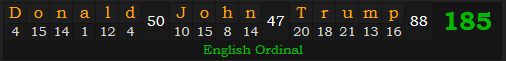 "Donald John Trump" = 185 (English Ordinal)