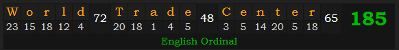 "World Trade Center" = 185 (English Ordinal)