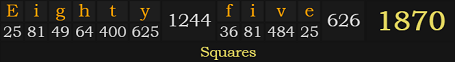 "Eighty-five" = 1870 (Squares)