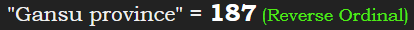 "Gansu province" = 187 (Reverse Ordinal)