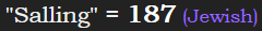 "Salling" = 187 (Jewish)