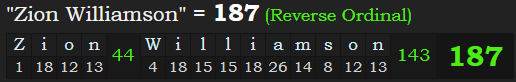 "Zion Williamson" = 187 (Reverse Ordinal)