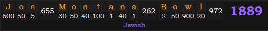 "Joe Montana Bowl" = 1889 (Jewish)