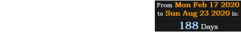 Kobe’s birthday, 23/8, falls 188 days after Jordan’s birthday: