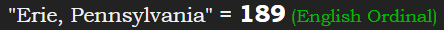 "Erie, Pennsylvania" = 189 (English Ordinal)