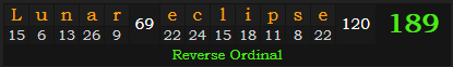 "Lunar eclipse" = 189 (Reverse Ordinal)