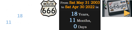 The Route was also renumbered exactly 18 years, 11 months ago: