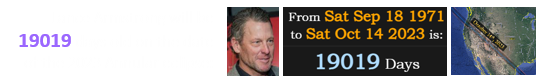 Lance Armstrong will be 19019 days old on the date of the 2023 Annular eclipse: