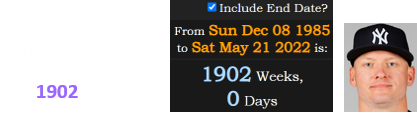 Josh Donaldson was a span of exactly 1902 weeks old: