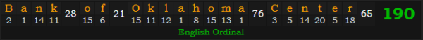 "Bank of Oklahoma Center" = 190 (English Ordinal)