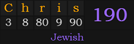 "Chris" = 190 (Jewish)