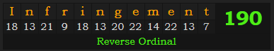 "Infringement" = 190 (Reverse Ordinal)