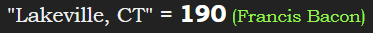 "Lakeville, CT" = 190 (Francis Bacon)