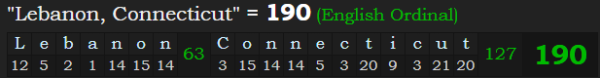 "Lebanon, Connecticut" = 190 (English Ordinal)