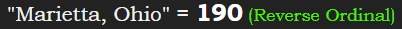 "Marietta, Ohio" = 190 (Reverse Ordinal)