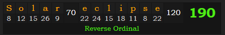 "Solar eclipse" = 190 (Reverse Ordinal)