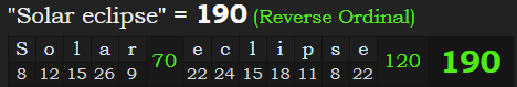 "Solar eclipse" = 190 (Reverse Ordinal)