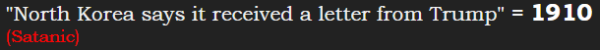 "North Korea says it received a letter from Trump" = 1910 (Satanic)