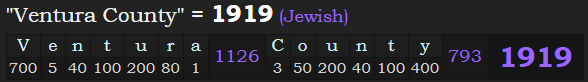 "Ventura County" = 1919 (Jewish)