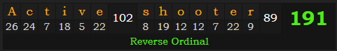 "Active shooter" = 191 (Reverse Ordinal)