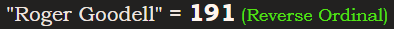 "Roger Goodell" = 191 (Reverse Ordinal)