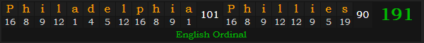 "Philadelphia Phillies" = 191 (English Ordinal)