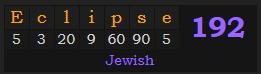 "Eclipse" = 192 (Jewish)