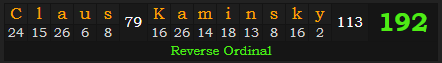 "Claus Kaminsky" = 192 (Reverse Ordinal)