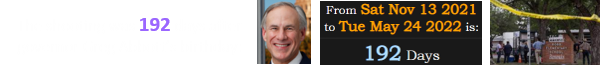 The shooting was 192 days after governor Greg Abbott’s birthday: