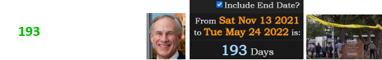 The shooting fell a span of 193 days after governor Greg Abbott’s birthday: