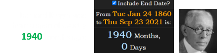 Bernard Kroger was born a span of exactly 1940 months ago: