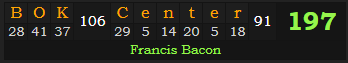 "BOK Center" = 197 (Francis Bacon)