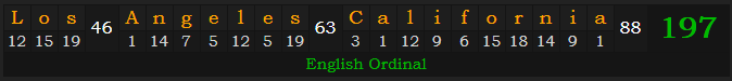 "Los Angeles, California" = 197 (English Ordinal)