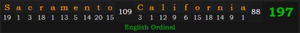 "Sacramento, California" = 197 (English Ordinal)