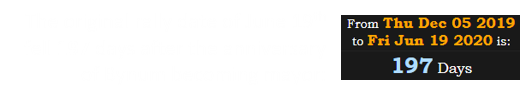 The original rally date of June 19th fell 197 days after the anniversary of Bynum becoming mayor: