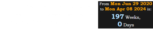 The date of his passing fell exactly 197 weeks before the second Great American Eclipse: