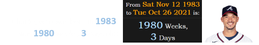 Charlie, who was born in 1983, was 1980 weeks, 3 days old: