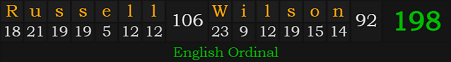 "Russell Wilson" = 198 (English Ordinal)