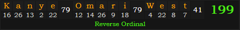 "Kanye Omari West" = 199 (Reverse Ordinal)