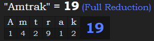 "Amtrak" = 19 (Full Reduction)