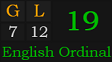 "GL" = 19 (English Ordinal)