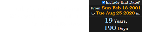 Today is a span of 19 years, 190 days after Dale Earnhardt Sr. died at Daytona: